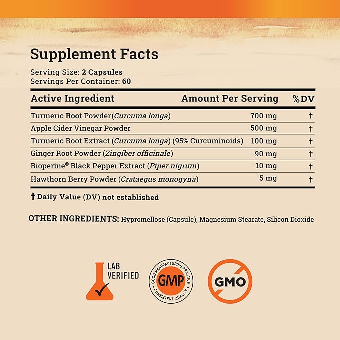 Turmeric and Ginger Supplement 95% Curcuminoids -120 Capsules