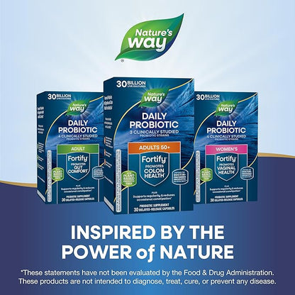 Nature's Way Fortify 50+ Daily Probiotic for Men and Women, 30 Billion Live Cultures, Colon, Digestive, and Immune Health Support* Supplement, 30 Capsules (Packaging May Vary)