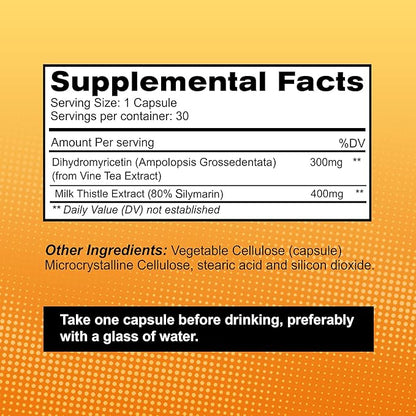 Dihydromyricetin (DHM) Supplement - Better Morning Recovery and Liver Detox Support Pills - with Milk Thistle Extract (400 mg) - 30 ct