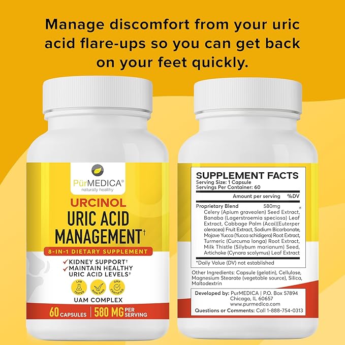 Urcinol Uric Acid Supplement for Joint Support 60ct (Pack 2) -