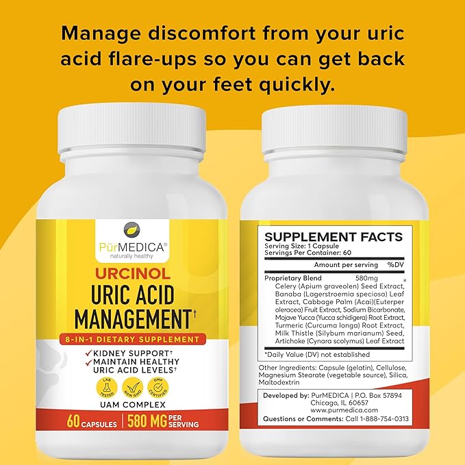 Urcinol Uric Acid Supplement for Joint Support 60ct (Pack 1) -