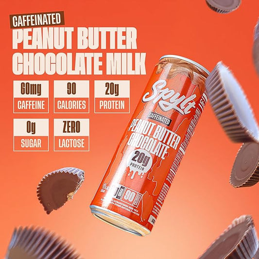 High Protein Peanut Butter Chocolate Milk with 60mg Caffeine & 20g Protein - Ready to Drink, Sugar Free, Lactose Free Milk, Perfect for Workout Recovery & Afternoon Pick Me Up - 12 Count