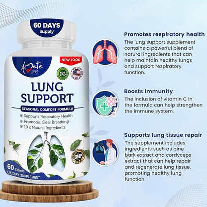 Lung Support Dietary Supplements Herbal Breathing 10 Active 60 Capsules