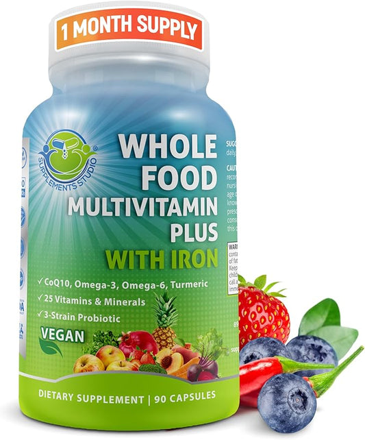 Vegan Whole Food Multivitamin with Iron, CoQ10, Omegas, 90 Count