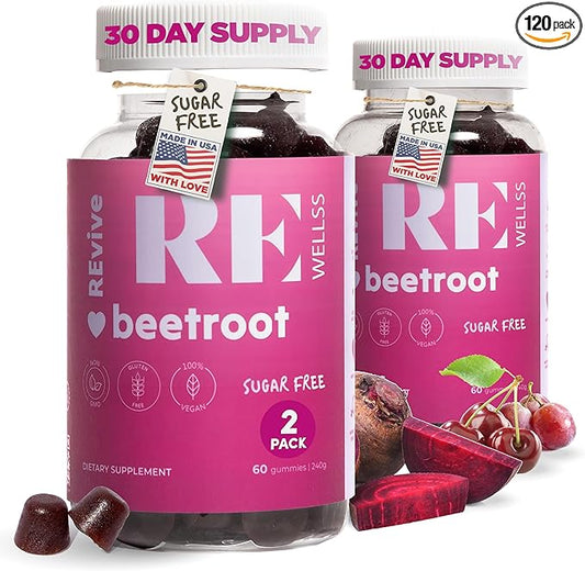 Beet Root Gummies with Grape Seed Extract Energy Supplements I Sugar Free Nitric Oxide Supplements for Men & Women I Heart Healthy Energy & Blood Pressure Support I 60 Gummies - Cherry Flavor