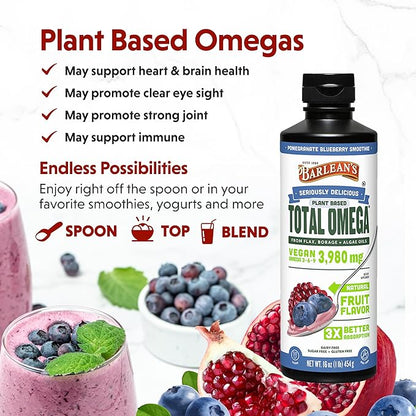 Barlean's Liquid Flaxseed, Borage & Algae 3 Supplement, 3,980 mg Omega-3-6-9, 16 16 oz