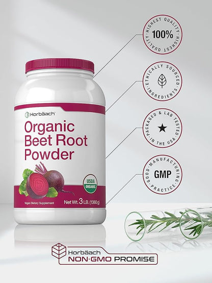 Horbäach Organic Beet Root Powder | 3lb Bulk Supplement | Raw Superfood | Vegan, Non-GMO, and Gluten Free Formula
