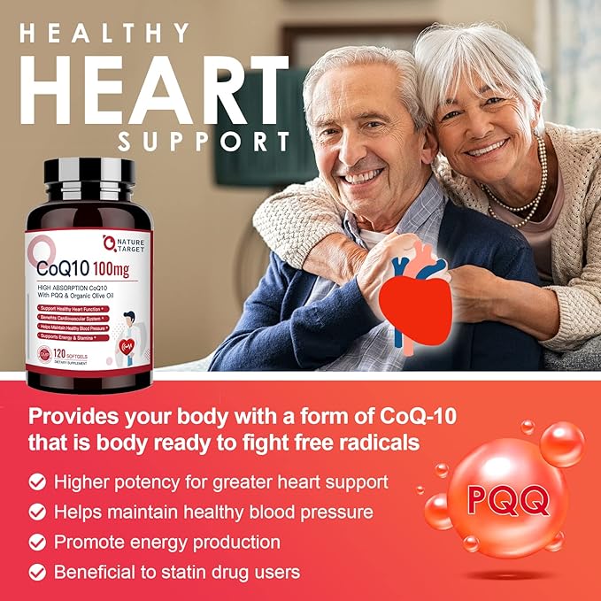 NATURE TARGET CoQ10-100mg-Softgels with 10mg PQQ Coenzyme-Q10 with 120 Servings