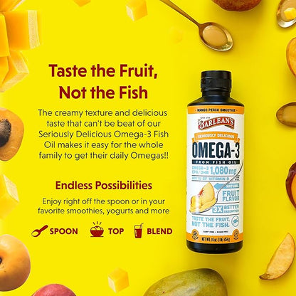 Barlean's Mango Peach Omega 3 Fish 1080mg EPA 8 oz