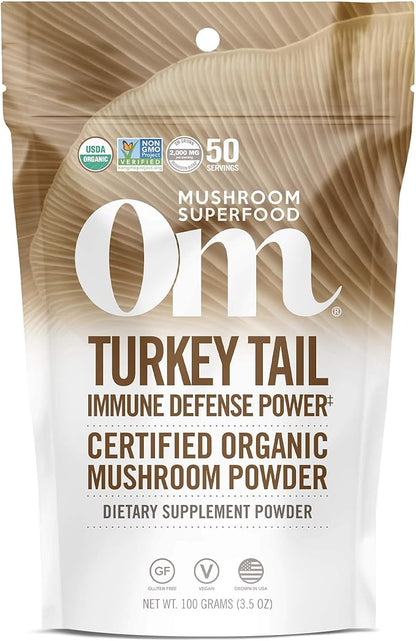 OM MUSHROOM SUPERFOOD Turkey Tail Organic Mushroom Powder, 3.5 Ounce, 50 Servings, Immune Support, Polysacchrides, Beta-Glucans, Gut Health & Holistic Defense Mushroom Supplement