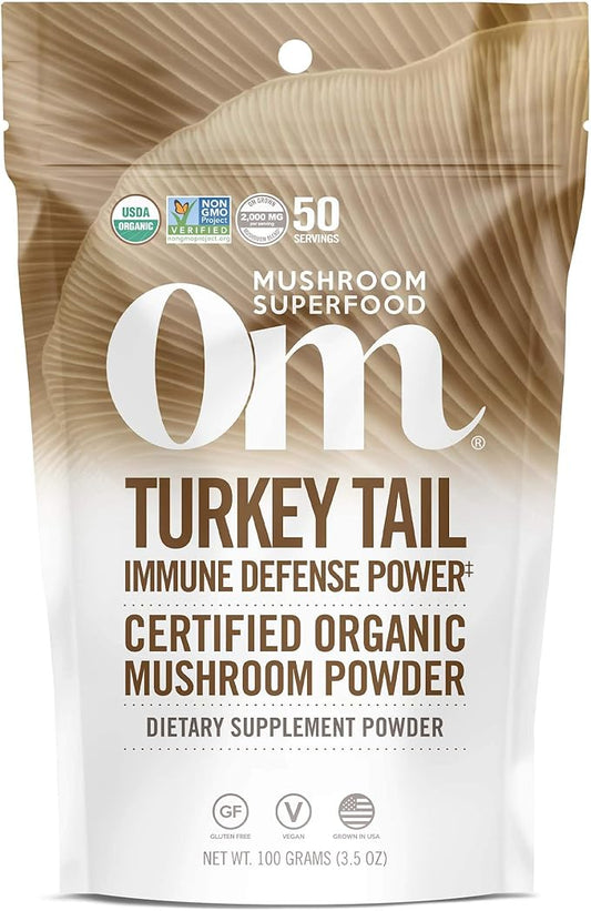 OM MUSHROOM SUPERFOOD Turkey Tail Organic Mushroom Powder, 3.5 Ounce, 50 Servings, Immune Support, Polysacchrides, Beta-Glucans, Gut Health & Holistic Defense Mushroom Supplement