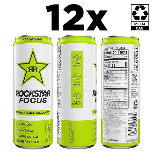 Rockstar Focus, Lemon Lime, 12 Fl Oz Cans (Pack of 12)