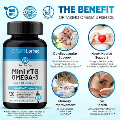 rTG Omega 3 Fish Oil Dietary Supplement 960mg - 120 Softgels