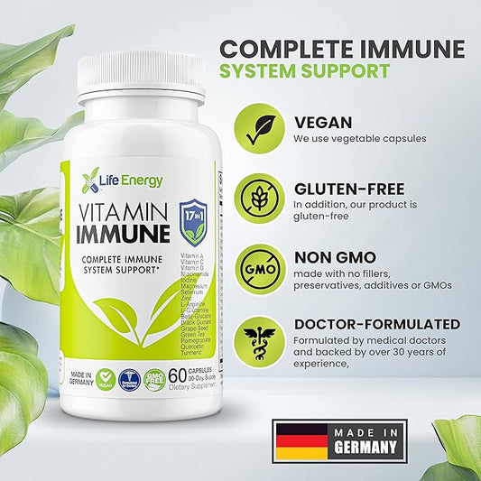 17 in 1 Complete Immune Support Supplement | Immune Boost with Vitamin C, Vitamin D, Vitamin A, Zinc, Quercetin, Turmeric, Green Tea, Selenium | Daily Immunity Support Supplement for Adults - 60 Count