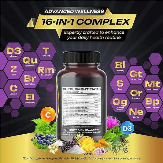 Quercetin Bromelain Zinc Vitamin D3 Elderberry -150 Capsules-