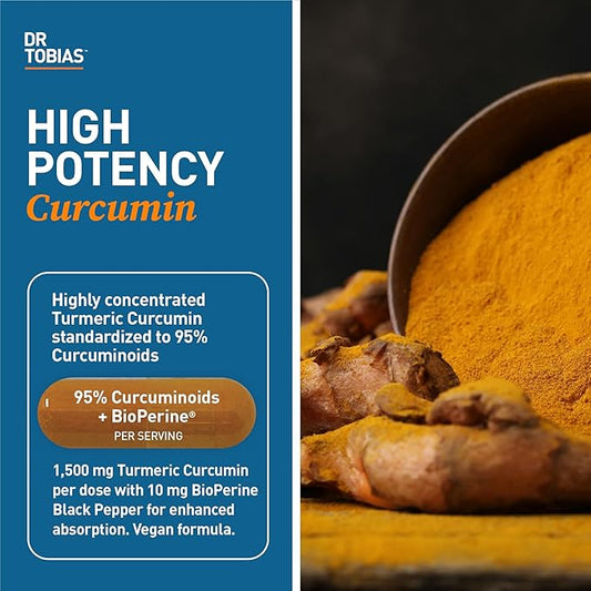 Dr. Tobias Turmeric Curcumin Supplement Support,1500 mg 95% Curcuminoids, 120 Capsules