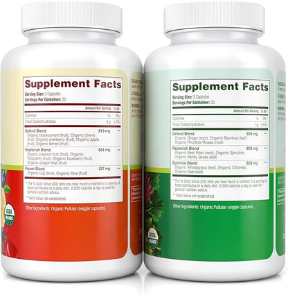 100% Organic Fruits and Veggies Supplement (USDA Organic - Made in USA) 180 Potent Fruits and Vegetable Capsules for Energy Boost & Daily Fruit and Vegetable Vitamins - Vegan, Non-GMO, Gluten-Free
