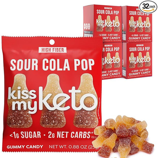 Kiss My Keto Gummies Candy – Low Carb Candy Sour Cola Pop, Keto Snack Pack – Healthy Candy Gummys – Vegan Candy, Keto Gummy Candy – Keto Candy Gummies (32-pack)