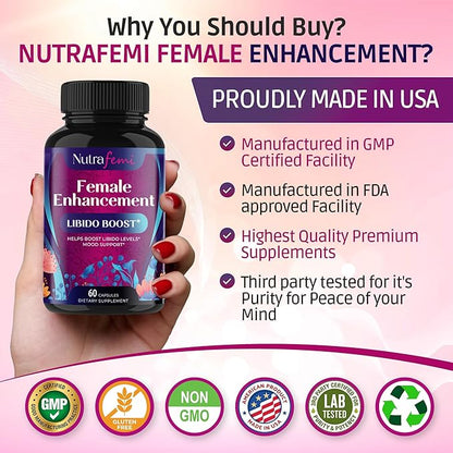 Libido Booster for Women Fast Acting - Female Libido Booster for Hormonal Balance, Mood & Drive - with Maca Root, Ginseng, Tribulus, Gingko & Ashwagandha - 60 Capsules