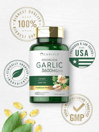 Carlyle Odorless Garlic Extract 3600mg Softgels 400 Count