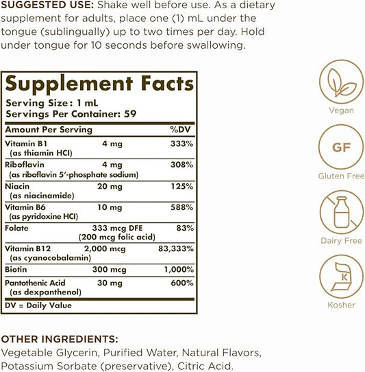 Solgar Sublingual Liquid B-12 2000 mcg 2 fl 59 Total
