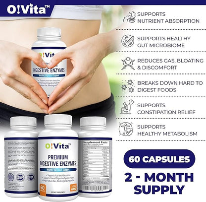 Premium Digestive Enzymes with plant-based enzymes, (60 Non-GMO