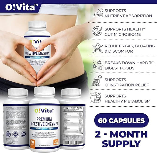 Premium Digestive Enzymes with plant-based enzymes, (60 Non-GMO