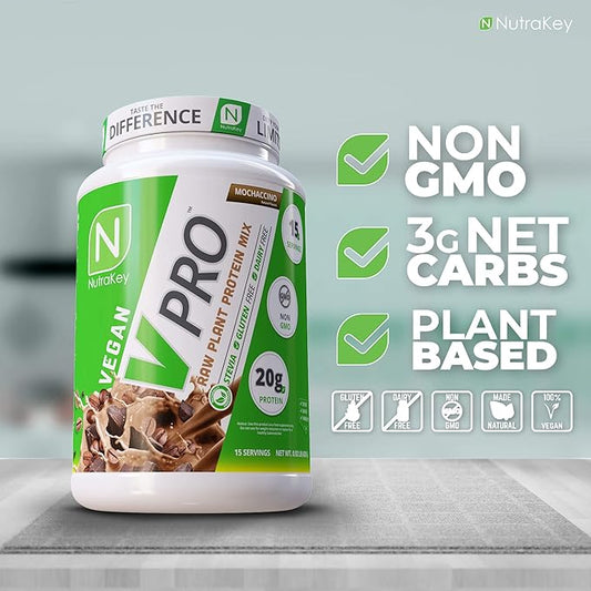NutraKey V-Pro, Raw Plant Protein Powder, 20g of 2-Pound