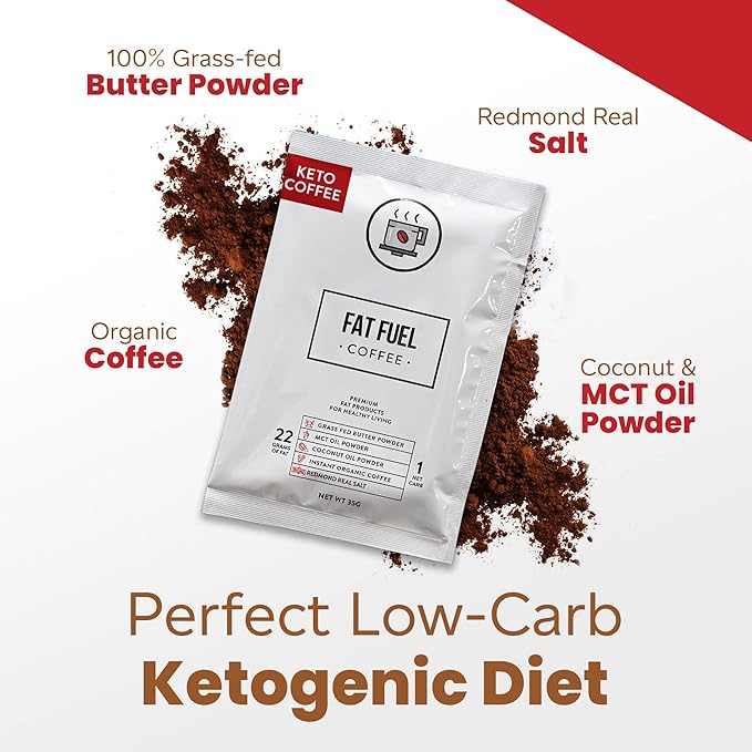 FAT FUEL Keto Coffee 22g Premium Fats - With Grass Fed Butter, MCT Oil, Coconut & Redmond Real Salt - Instant Organic Coffee, One Net Carb, A True Meal Replacement - 15 Servings