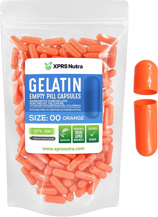 XPRS Nutra Size 00 Empty Capsules - 100 Count Empty Gelatin Capsules - Empty Pill Capsules - DIY Capsule Filling - Fillable Pill Capsules Empty Gel Caps
