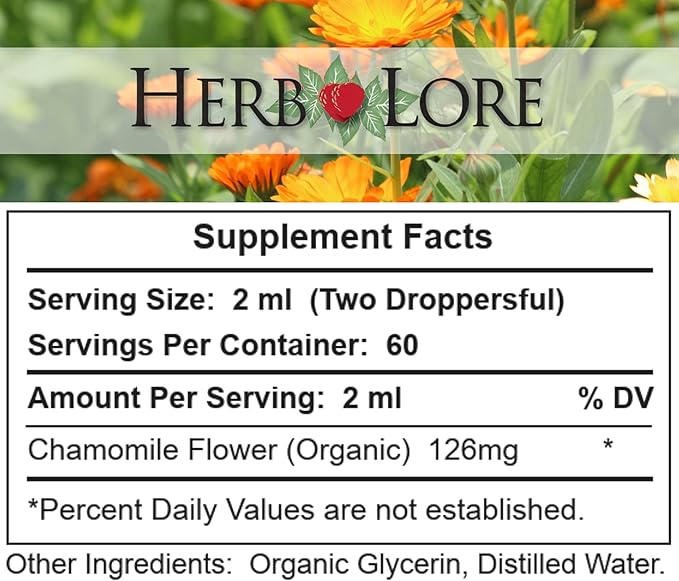 Herb Lore Organic Chamomile Tincture - Liquid Chamomile Drops for Babies & Adults - Melatonin-Free Sleep Supplement (4 fl oz)
