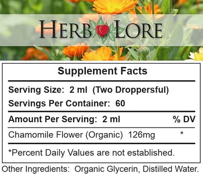 Herb Lore Organic Chamomile Tincture - Liquid Chamomile Drops for Babies & Adults - Melatonin-Free Sleep Supplement (4 fl oz)