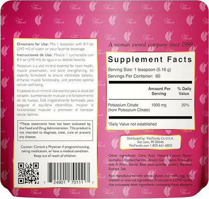 Pink Potassium Powder by Cocó March – Supports Heart Health, Muscle Function, and Bone Health. Gluten Free, Dairy Free, Non-GMO, Soy Free, Vegan, Keto Friendly – 10.86 oz (309.6 g)