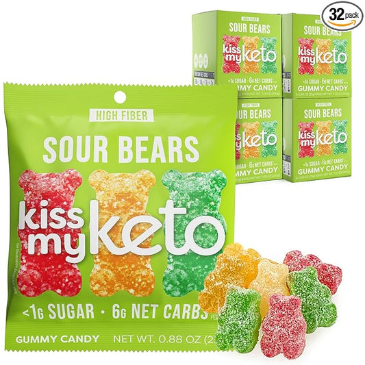 Kiss My Keto Gummies Candy – Low Carb Candy Sour Bears, Keto Snack Pack – Healthy Candy Gummys – Vegan Candy, Keto Gummy Candy – Keto Candy Gummies (32-pack)