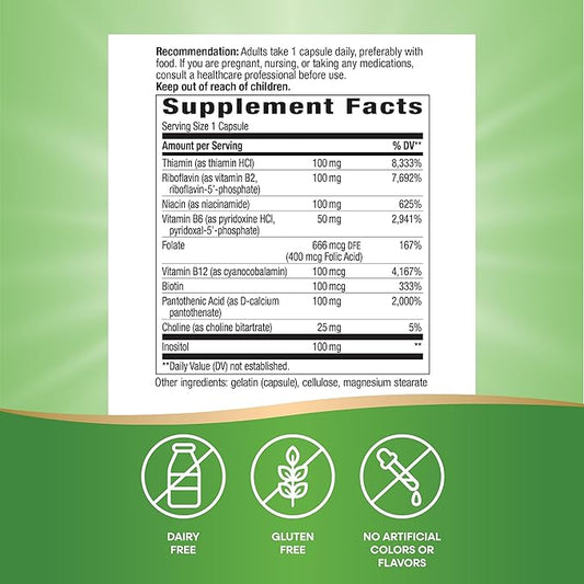 Nature's Way B-100 Complex, Supports Cellular 8 B-Vitamins, 100 Capsules
