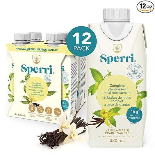 Sperri Plant-Based Meal Replacement Shake – Organic Protein Drink Made with Hemp & Pea Protein – Vegan Gluten-Free Dairy-Free Ready to Drink – Vanilla Flavor, 11.16 fl. oz. (12 Pack)
