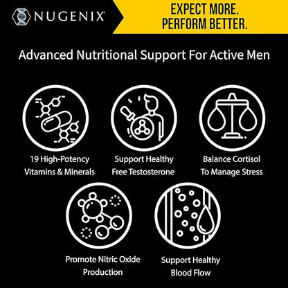 Nugenix Men's Daily Testosterone Multivitamin - 19 Vitamins and Minerals, Supports Free Testosterone