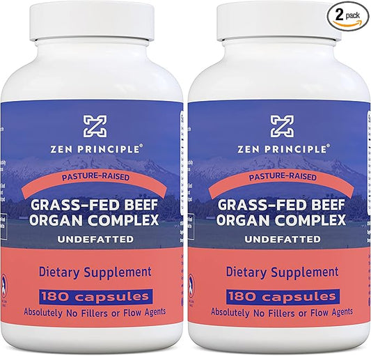 Zen Principle Grass Fed Beef Organs - Desiccated Liver, Heart, Kidney, Pancreas, Spleen, Intestine, Tripe/Stomach. Beef Organ Supplements 2-Pack
