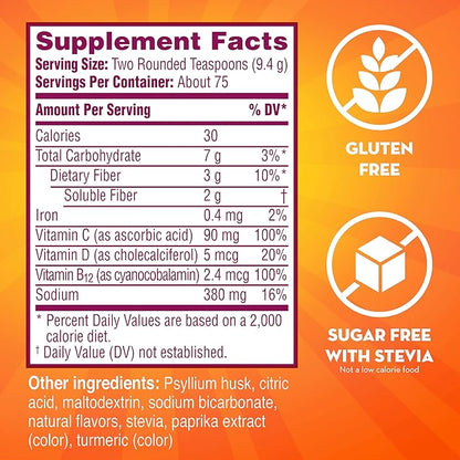 Metamucil 4-in-1 Fiber + Vitamins C, B12, Fizzy B12, Citrus 90 servings