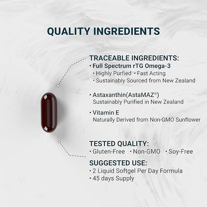 Naturalis Ultimate rTG Omega 3 Fish Oil 1800mg from Wild New Zealand Tuna - Full Spectrum Omega3s EPA, DHA & DPA - Sustainably Sourced, Non-GMO, Gluten Free - 90 Softgels