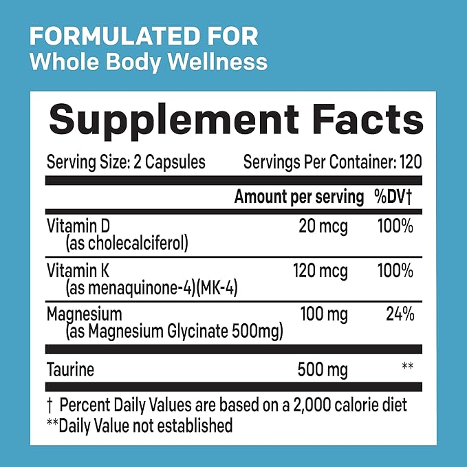 4-in-1 Chelated Magnesium Glycinate 500mg D3 K2 K2 Magnesium (240ct)