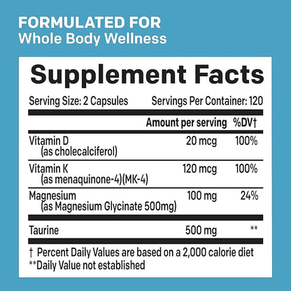 4-in-1 Chelated Magnesium Glycinate 500mg D3 K2 K2 Magnesium (240ct)