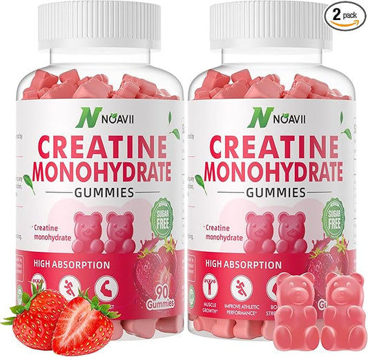 Creatine Monohydrate Gummies 5000mg for Men & Women, Chewables Creatine Monohydrate for Muscle Strength, Muscle Builder, Energy Boost, Pre-Workout Supplement-180 Strawberry Gummies