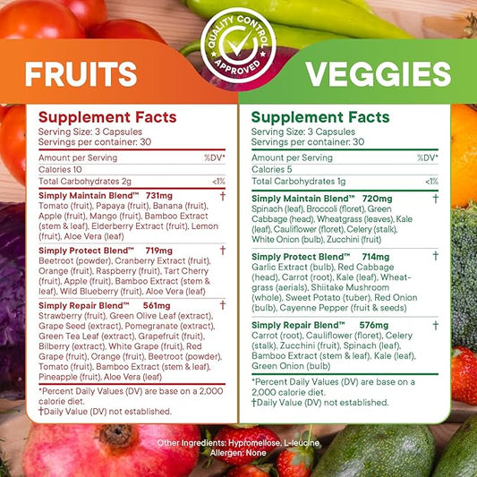 Simply Nature's Promise - Packed with Over 40 Different Fruits & Vegetables - 3 Month Supply- Made with Whole Food Superfoods - with Aloe Vera – 100% Soy Free - 540 Capsules