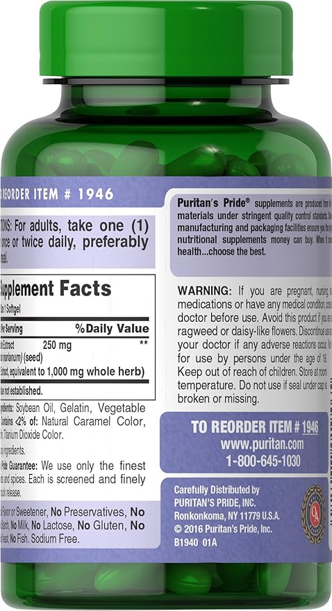 Puritan's Pride Milk Thistle 4:1 Extract 1000 Mg ,180 Count
