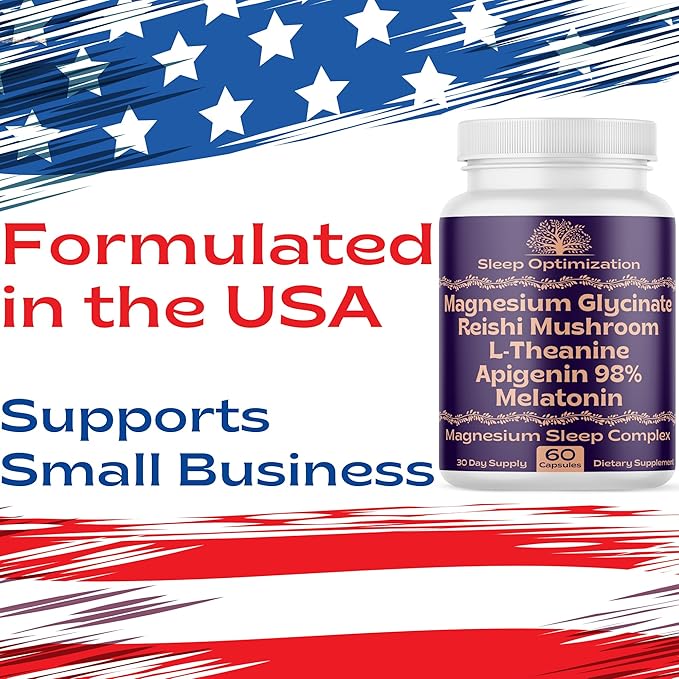 Natural Sleep Aid with Magnesium Glycinate 500mg Reishi 350mg L-Theanine 300mg Apigenin 50mg Melatonin 3mg - 60 Capsules