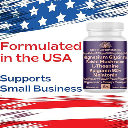 Natural Sleep Aid with Magnesium Glycinate 500mg Reishi 350mg L-Theanine 300mg Apigenin 50mg Melatonin 3mg - 60 Capsules