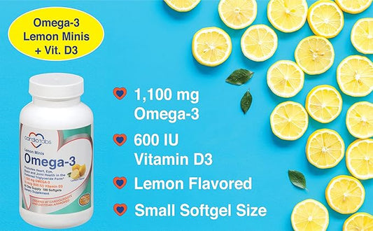 Omega 3 Lemon Minis + Vitamin D3, 1,100 1,100 mg Omega-3 in 600 IU D3, Easy-to-Swallow, Omega-3 Supplement 180 count