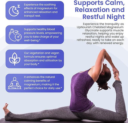 UpNourish Magnesium Glycinate Chelate 500mg Capsules - Highly Absorbable Chelated Magnesium - Pure Magnesium Supplement for Sleep & Calm Support, Nervous, Muscle & Bone Health