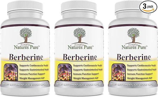 Simply Natures Pure Premium Berberine HCl 500mg - 120 Capsules - Cardiovascular Gastrointestinal Immune Support - Chromium Cinnamon (Pack of 3)